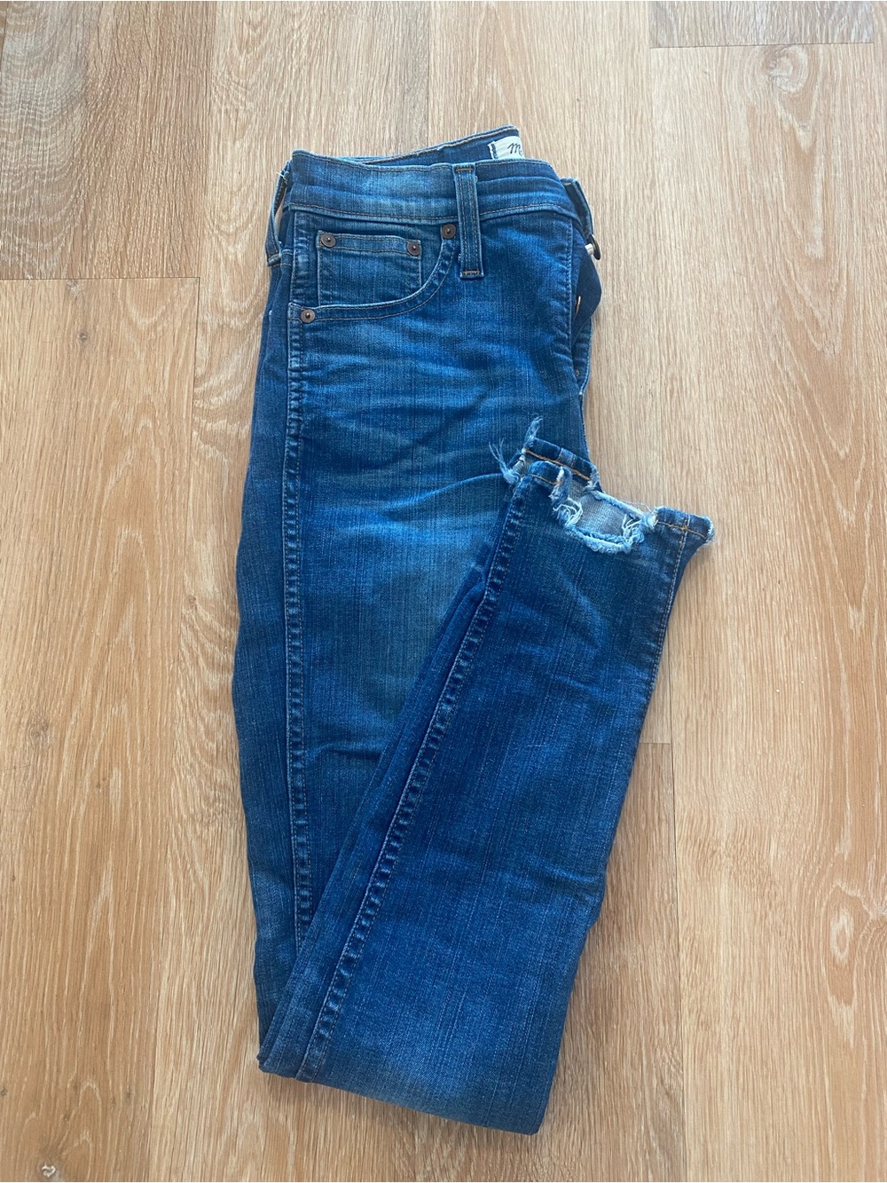 Madewell Indigo Skinny Jeans with Distressed Hem